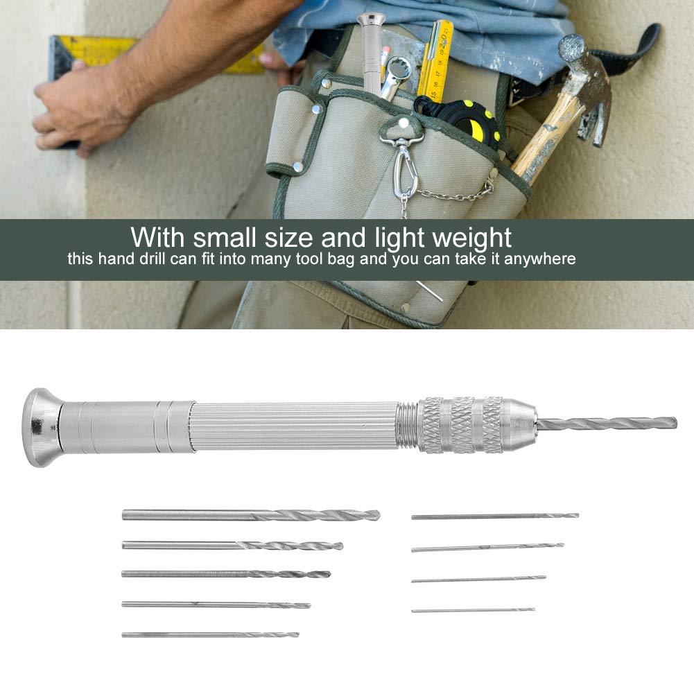 Mini Precision Hand Twist Drill with 10 Drill Bits and 1 Hand Drill Bit for and Portable and Easy to Carry (0.5, 0.6, 0.7, 0.8, 0.9, 1, 1.2, 1.5, 1.8,