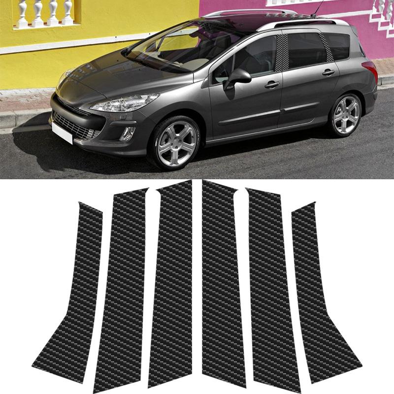 6 db Karbonszálas Autó Ajtó Ablak Középső Oszlop BC Oszlop Takaró Díszléc Peugeot 308 SW/Touring 2007-2014