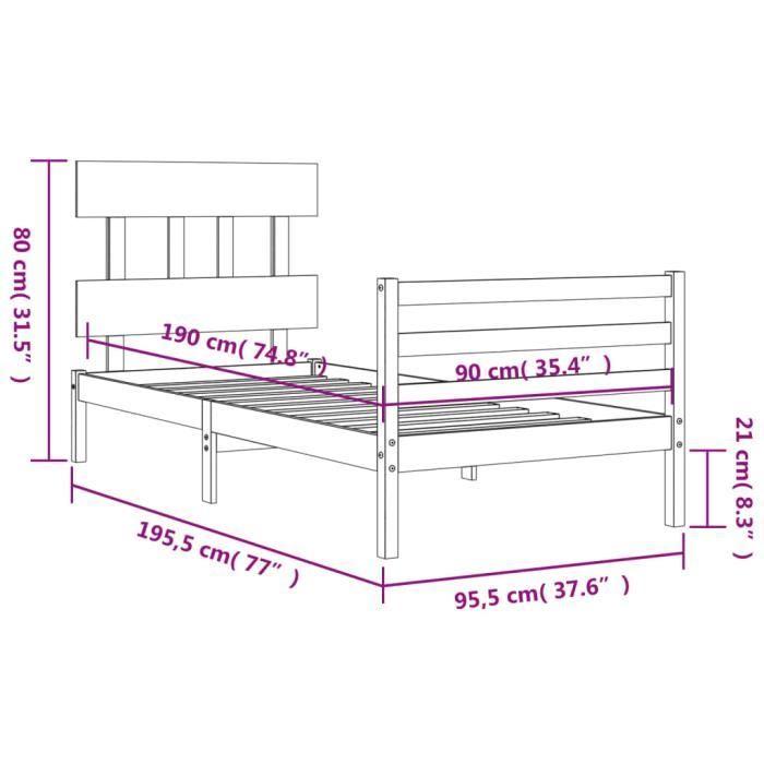 VidaXL Bed Frame with Headboard White Simple Solid Wood 3195122