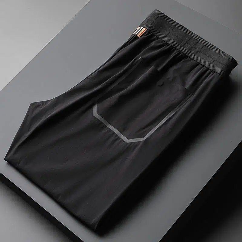 

Pocket Button Lightweight Ice Silk Sweatpants for Men, Leg Binding Slim Fit Casual Sports Pants for Men 3XL чёрный