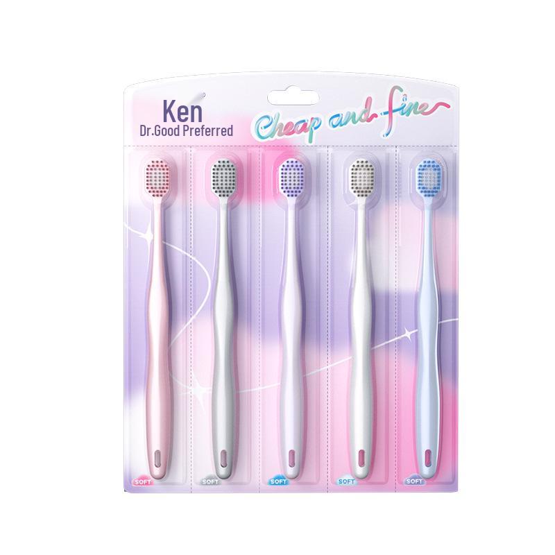 Kent Unisex Soft Bristles Adult Toothbrush, Wide Head, Family Pack, 5 Pieces