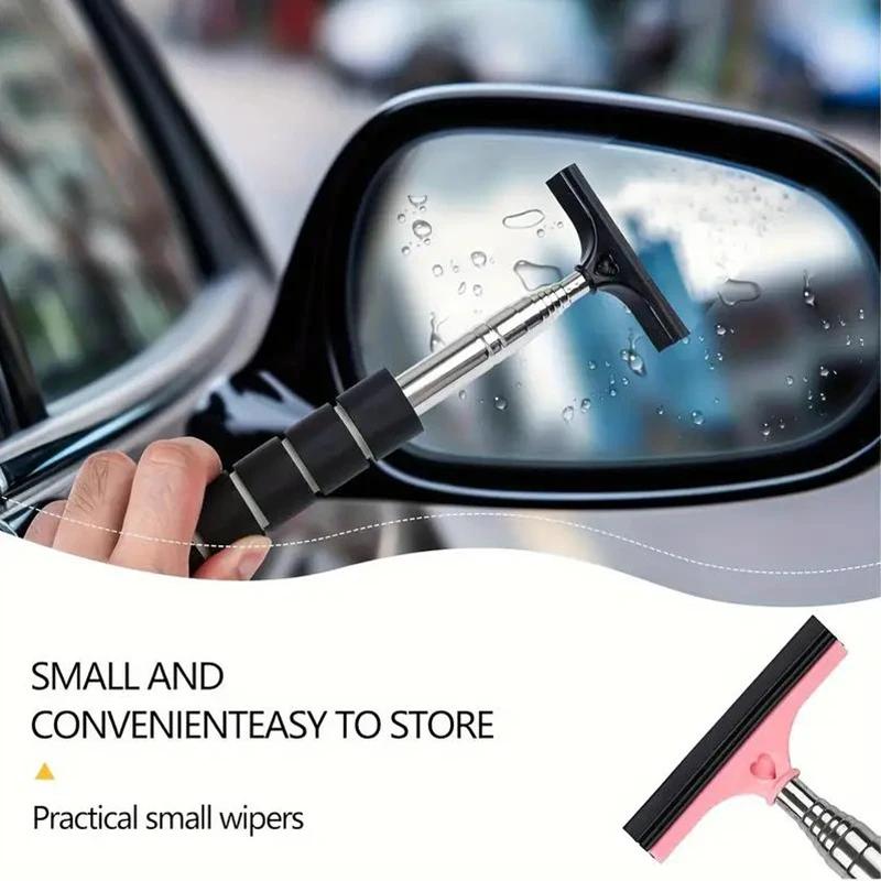 Stainless Steel Car Rearview Mirror Wiper Extendable Auto Glass Cleaning Tools Window Brush