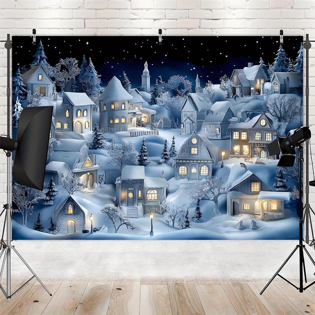 1Pcs Snowy Church Scene Decoration Background Winter Backdrop Decorations For Photo Studio Photo Booth Christmas Party