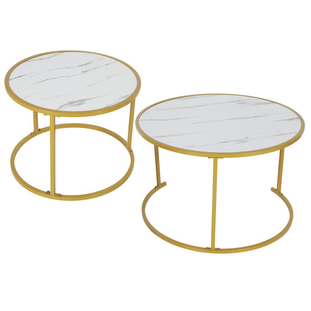 2pcs Marbling Living Room Round Table Simple Elegant Coffee Table Home Furniture