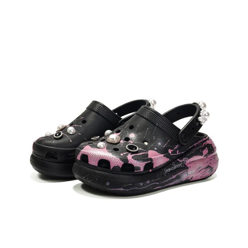 Crocs Crush Clog ADCDAVINCI Custom, Tahiti Clogs Unisex Black Pink