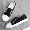 Zapatos De Mujer Women Classic Round Toe White Canvas High Quality Anti Skid Slip on Flat Shoes Lady Black Shoes A1457