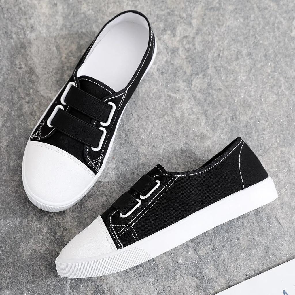 Zapatos De Mujer Women Classic Round Toe White Canvas High Quality Anti Skid Slip on Flat Shoes Lady Black Shoes A1457