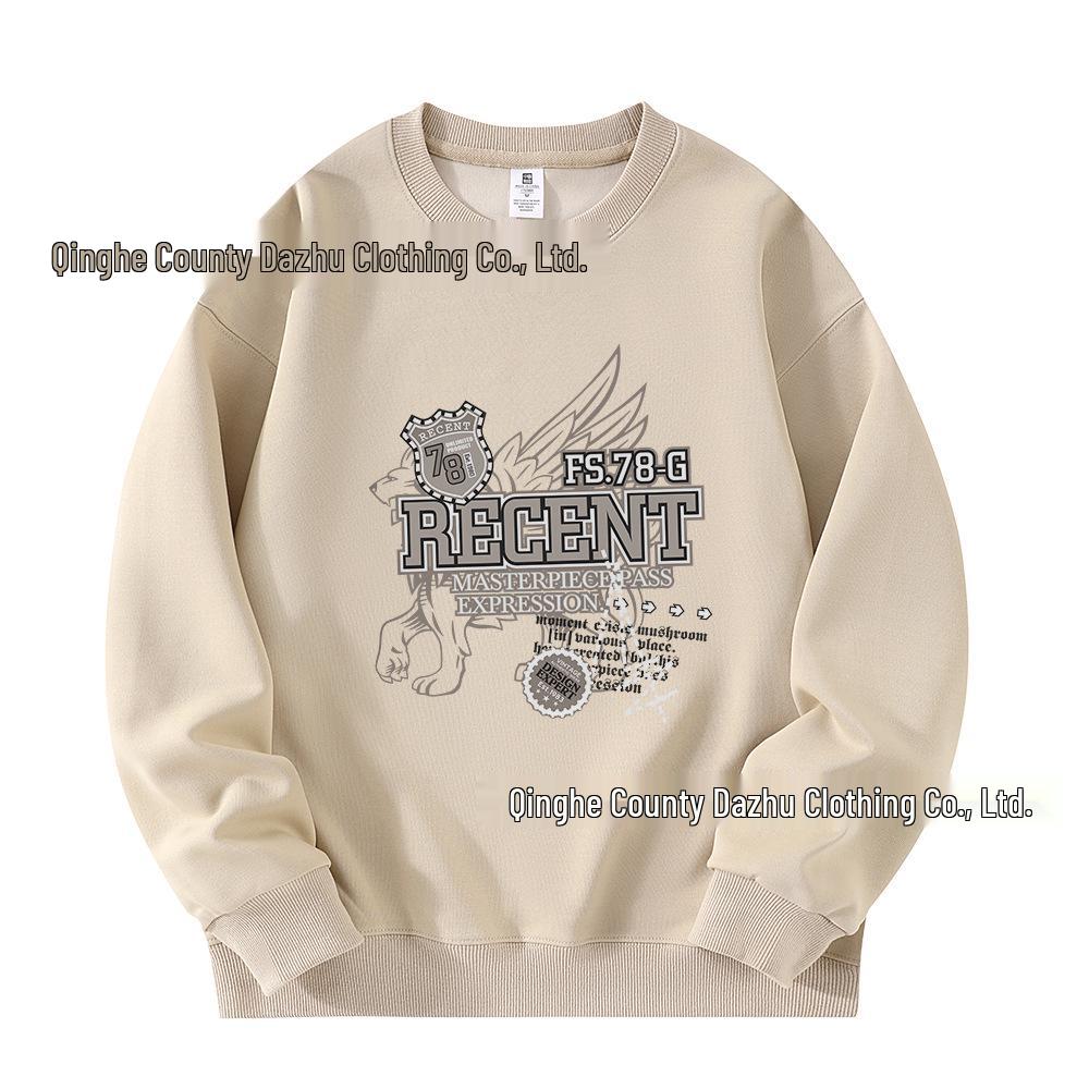 Men s Retro Letter Badge Print Street Style Pullover Hoodie M