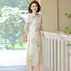 Mid-length Summer Printed Cheongsam for Middle-aged Women