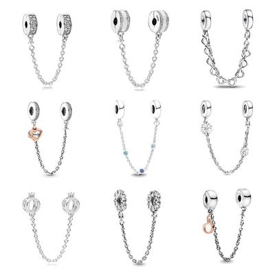 Fine Fashion Daisy Family Safety Clip Chain Diy Jewelry Accessories Fit European Bracelet Necklace 925 Silver