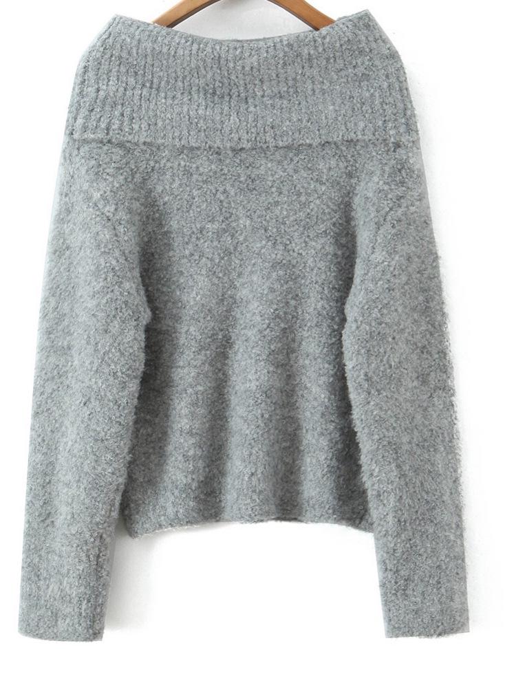 French Winter Off-Shoulder Soft Knit Sweater - Solid Color Loose Pullover