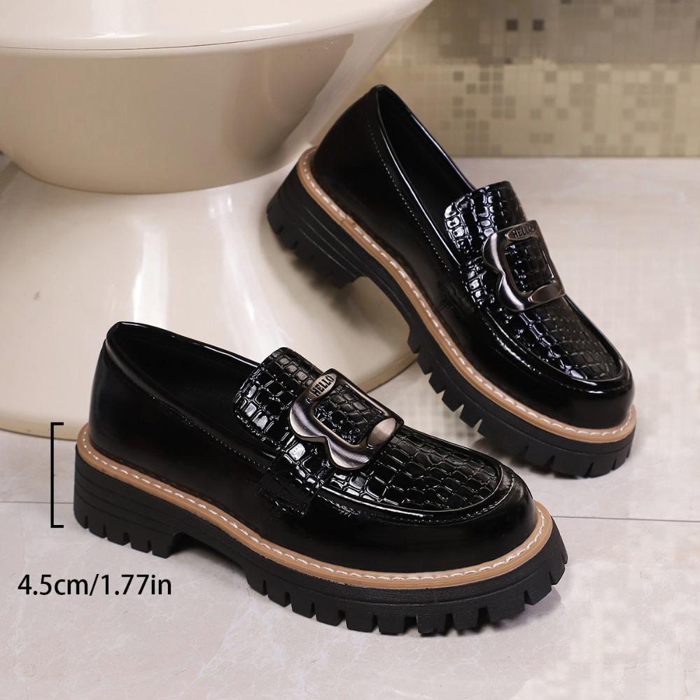 Plus Size Platform Loafers Shoes for Women 2026 Fashion Metal Buckle Pu Leather Shoes Woman Spring Autumn Slip On Flats Female