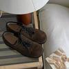 New matte British style brock shoes women's lace-up retro round head flat bottom casual style leather single shoes