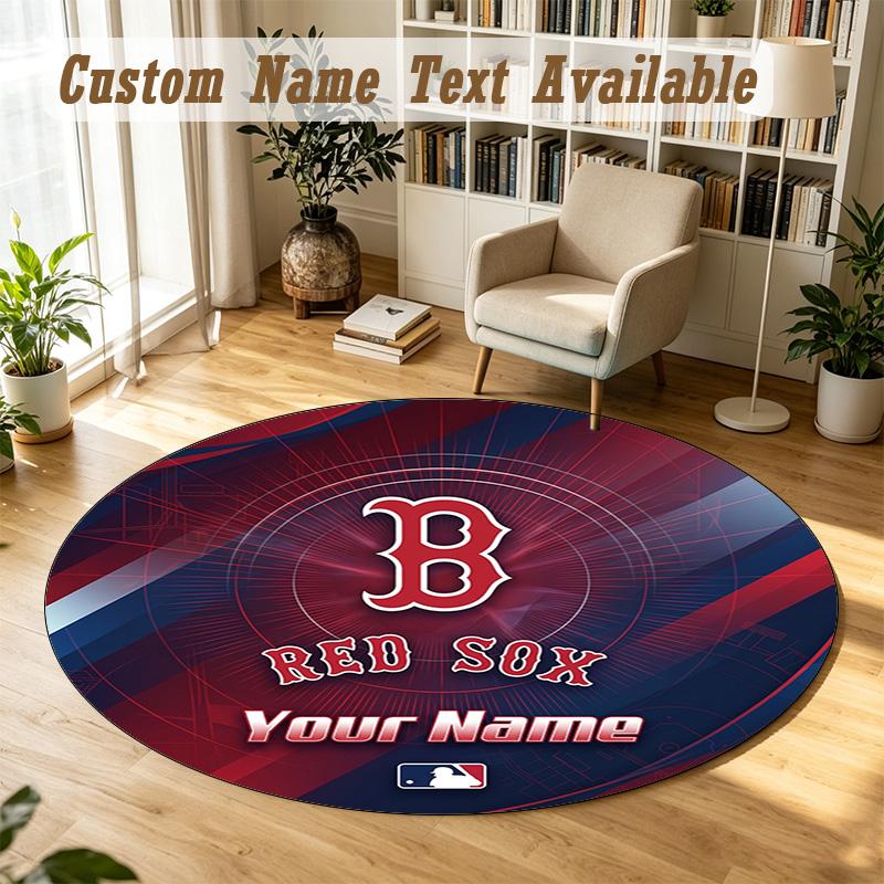 Round Rug Custom NameBoston Red Sox Pattern Non Slip Carpet Home Floor Decor