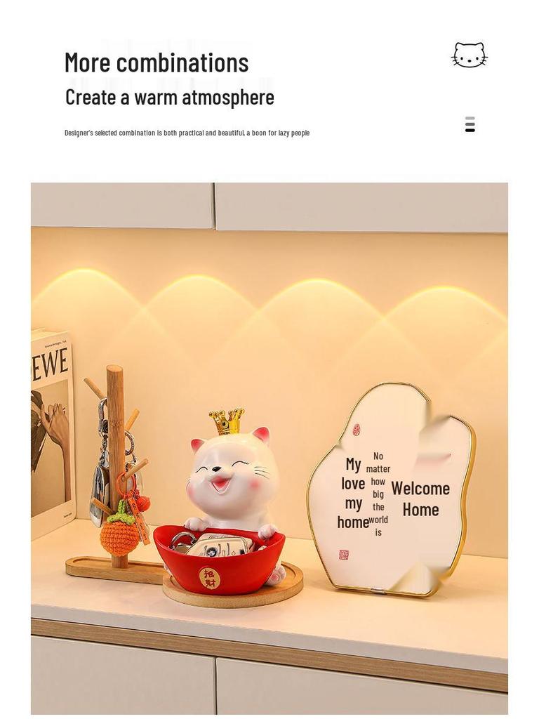 Lucky Cat Key Organizer Ornament for Entryway, Living Room, or Shoe Cabinet - Perfect Home Decor and Housewarming Gift.
