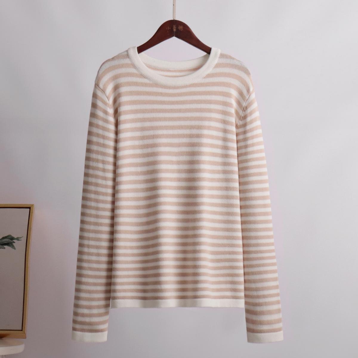 

Round Neck Striped Jumper Early Autumn INS Classic Trend Versatile Commuting Clash of Colours Striped Jumper Comfortable Long Sleeves Sweater L