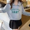Women's Petite Half-Zip Polo Collar Sweatshirt - American Retro Style for Spring and Autumn