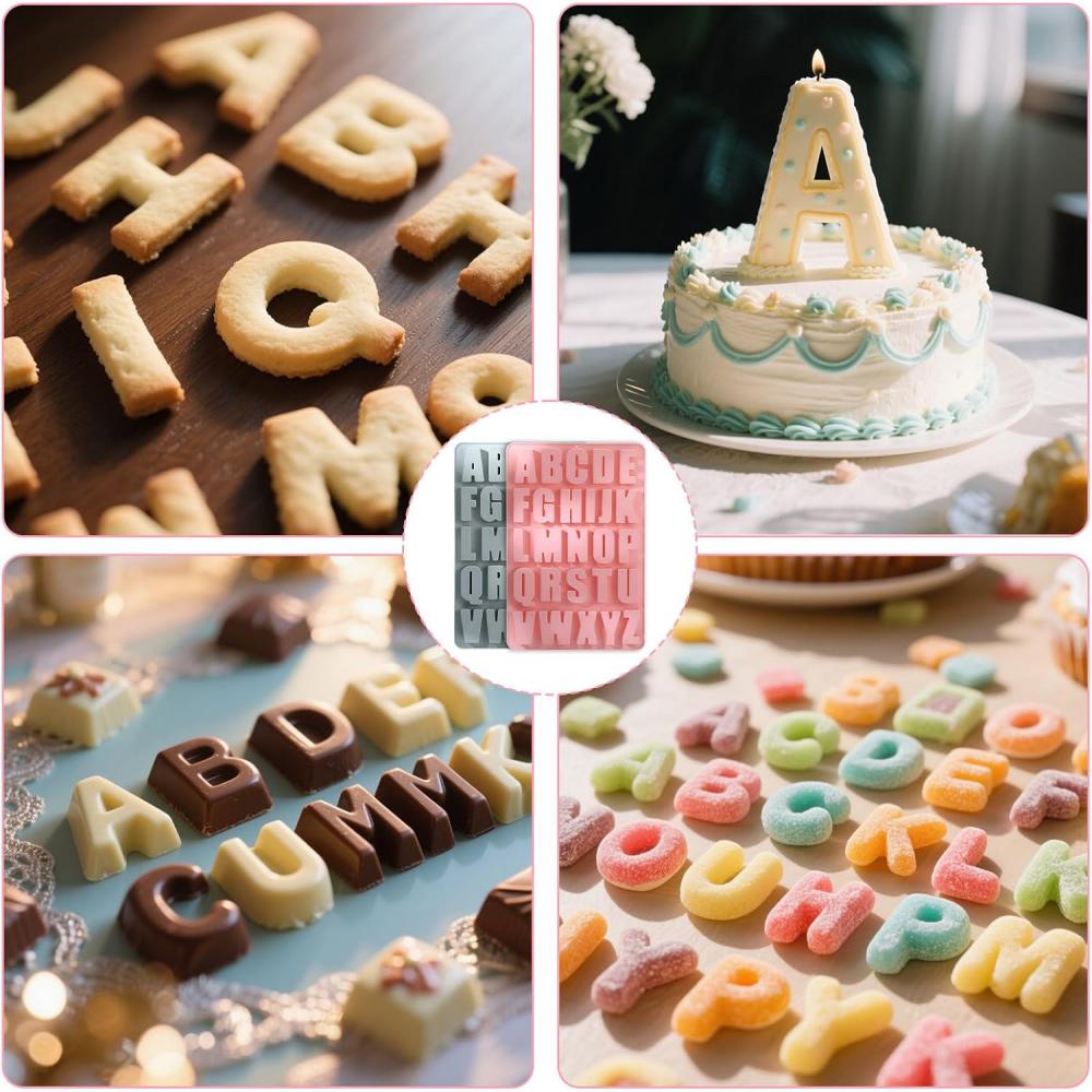 Chocolate letter silicone handicraft molds, reusable crayon wax molds, cake decoration silicone letter molds, candies, chocolate