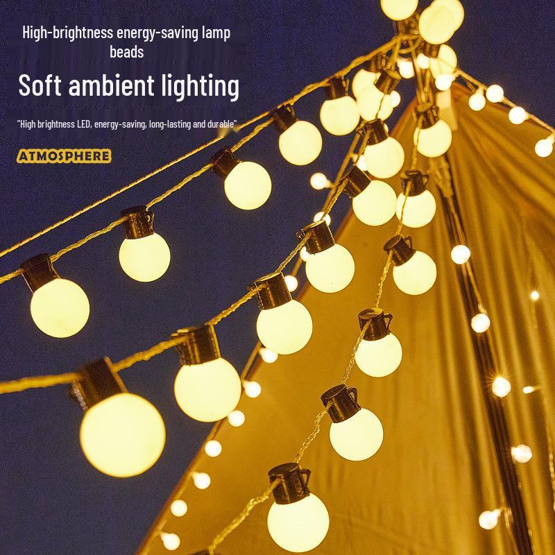 Waterproof Solar Round Ball String Lights for Outdoor Camping, Tent Awning, and Night Market Decoration