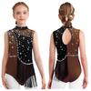 Jenter Gymnastikkdrakt Fargeblokk Mock Neck Ermeløs Nøkkelhullrygg Skinnende Rhinsteiner Dusker Bodysuit