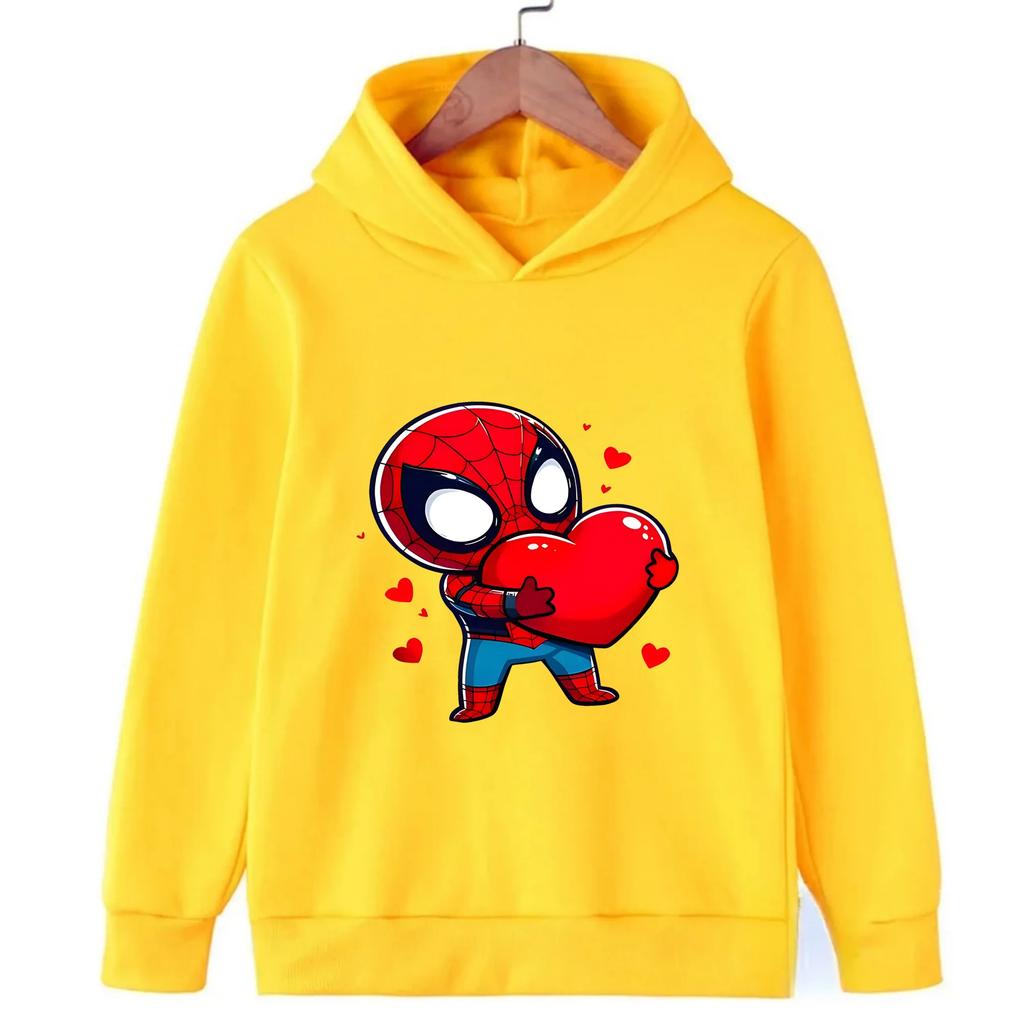 2025 Autumn Best-Selling Children's Hoodie Black Spider-Man Cartoon Heart Print Long-Sleeved Pullover Hoodie