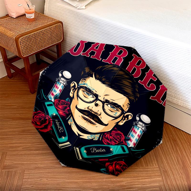 1PC Barber Shop Vintage Style Automatic Umbrella - Suitable Travel Outdoor Portable Umbrella Birthday Gift Daily Essentials