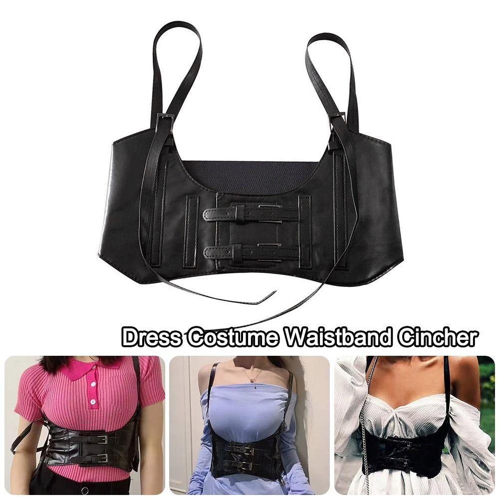PU Leather Gothic Harness Strap Girdle Luxurious Retro Wide Waist Belt  For Women Lady Girl Bridal