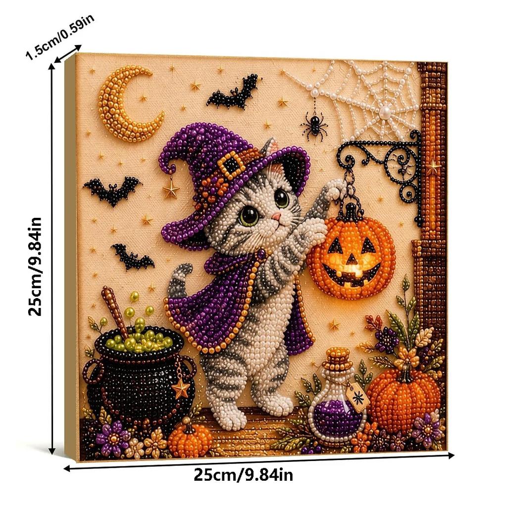 DIY Diamond Painting Kit Halloween Cat Pearl Diamond Painting, Partially Pre-Punched Canvas, Perfect for Home Decor and Holida