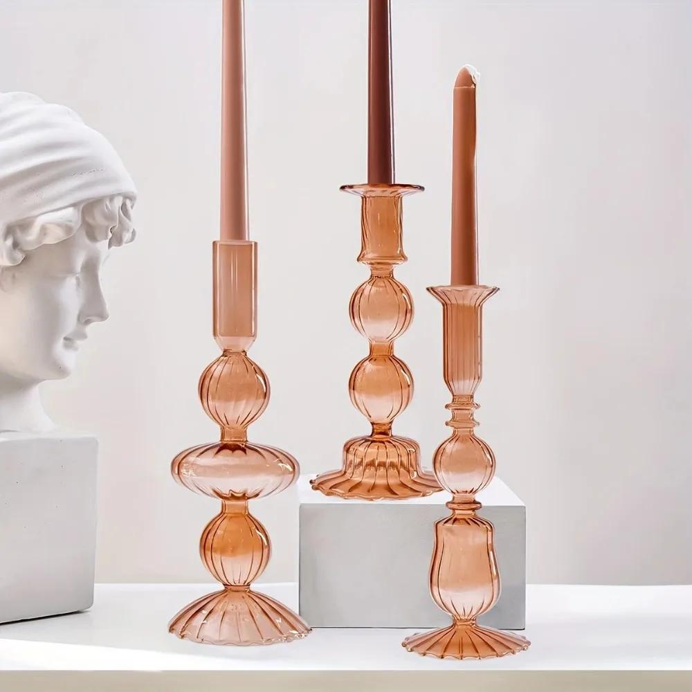 Creative Nordic Glass Candle Holders Romantic Colored Candlestick for Birthday Wedding Room Home Desktop Decoration Party Gift