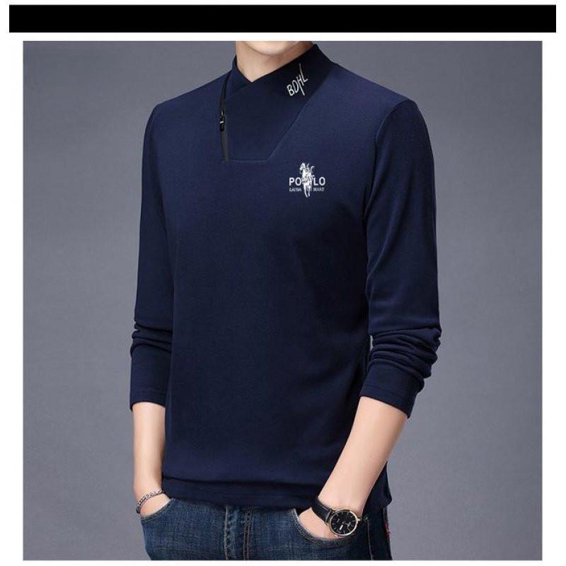 New Men's Fashion Zipper Collar Double-sided Velvet Sweatshirt Warm Printed T-shirt Bottoming Shirt Trendy
