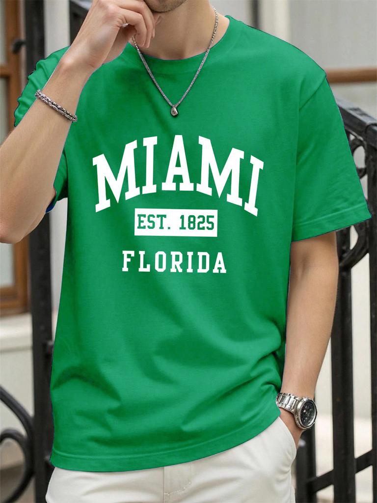 Miami Est 1825 Florida Stampa Maglietta Uomo Estate Cotone Magliette Oversize alla Moda Larga Abbigliamento Sportivo Casual Hip Hop Abbigliamento Unisex