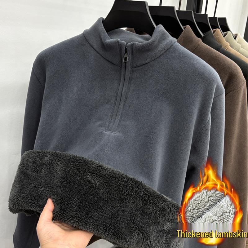 Men s Fleece-Lined Half-Zip Sweatshirt - Warm Winter Lambswool Top for Middle-Aged Dads 2XL (130-150 jin)