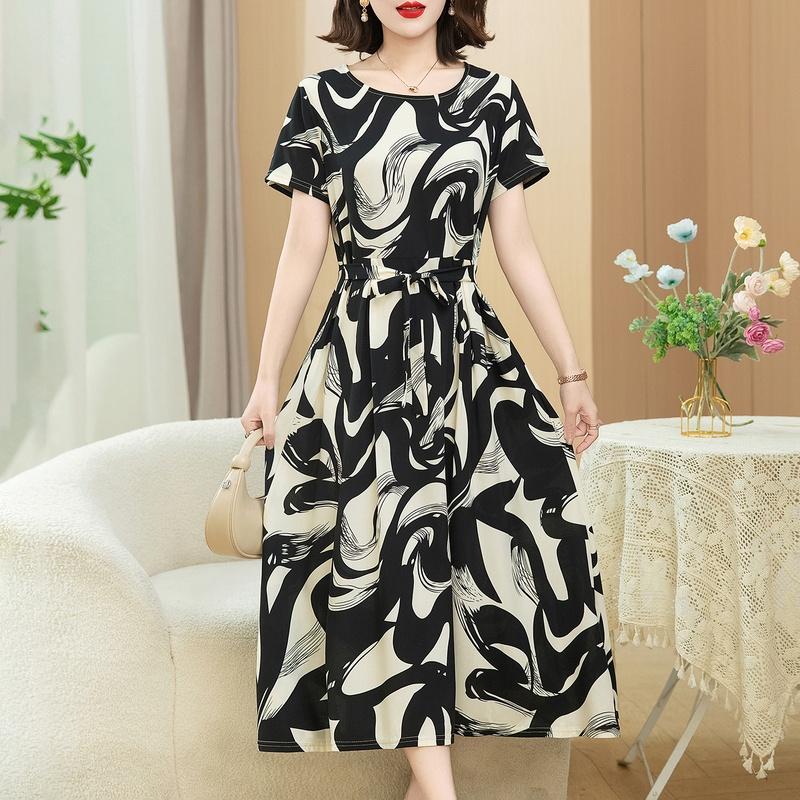 

Women s Plus Size Floral Print Midi Dress, Short Sleeve Tie Waist Casual Dress (XL-6XL) 6XL