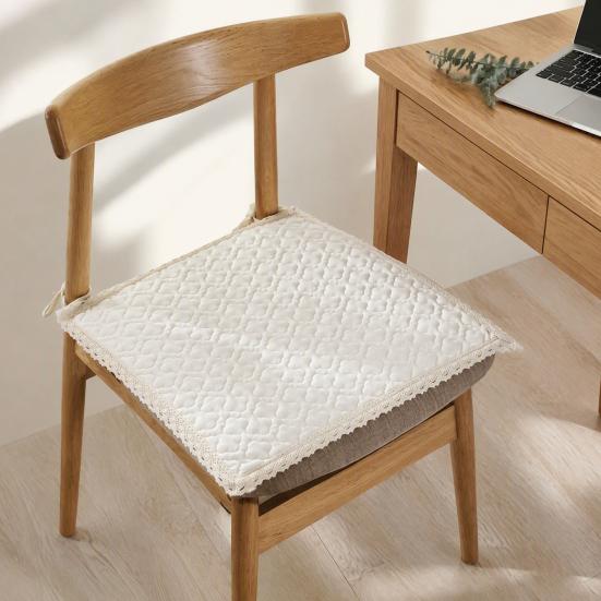 Coussinets de Chaise Antidérapants Coussin Peluche avec Liens, Coussin d'Assise Bordure en Dentelle, Tapis Confortables pour Sièges de Salle à Manger 16 x Pouces Lavable Bureau Épais Doux Tabourets de Cuisine
