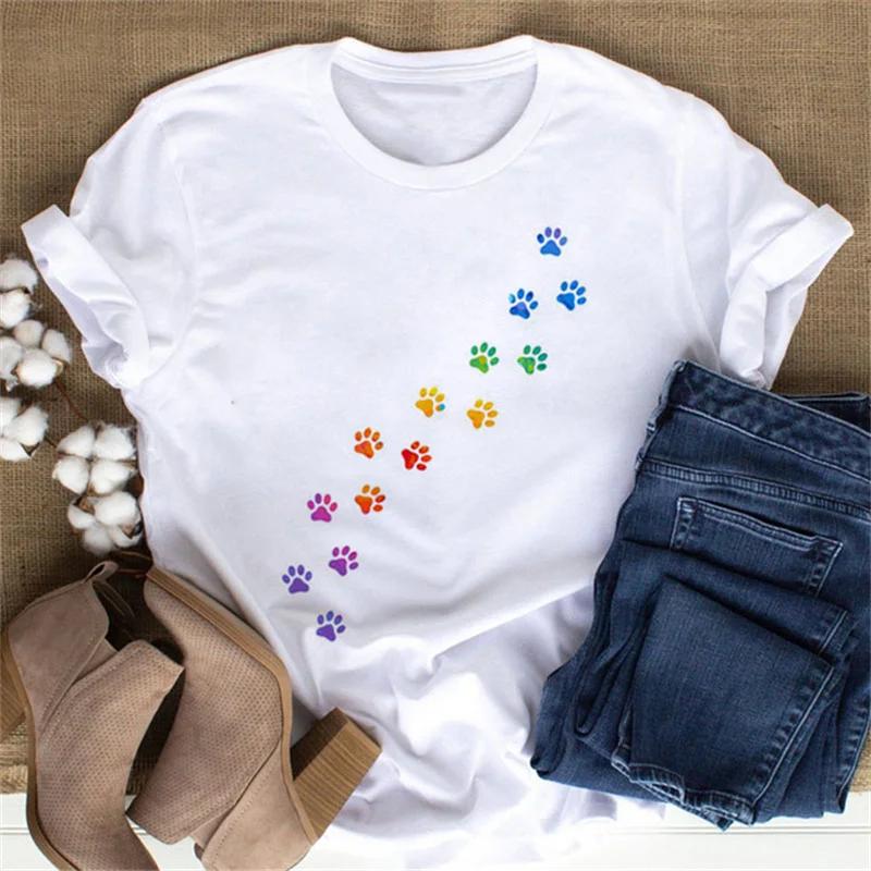 Maycaur Cute Paw Women T Shirt Fashion Cat MOM Printed Woman Tops Harajuku Punk O-neck Top Tee Black Shirt T Female T-shirt