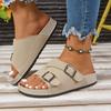 Fashion Slippers for Women Slides Beach Flat Low Heels Shoes for Women Solid Square Buckle  Platform Summer Shoes Plus Size