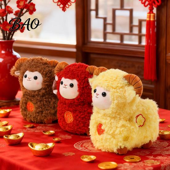 Rabbit Plush Toy Lucky Sheep Toy, Chinese Zodiac Lamb Doll with Fu Embroidery, Auspicious New Year Mascot, Cute Home Decor, Gift for Kids Adults