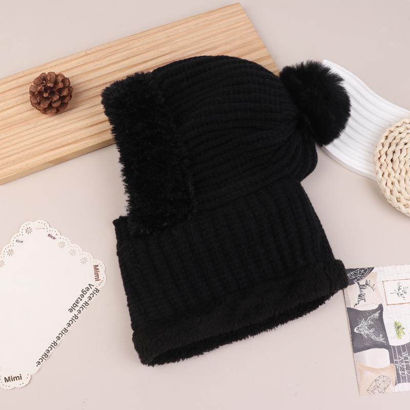 Women Hooded Cap Winter Knitted Balaclava Hat Ear Protection Fluffy Hat Lady Mask Neck Integrated Warmth Cover Hat