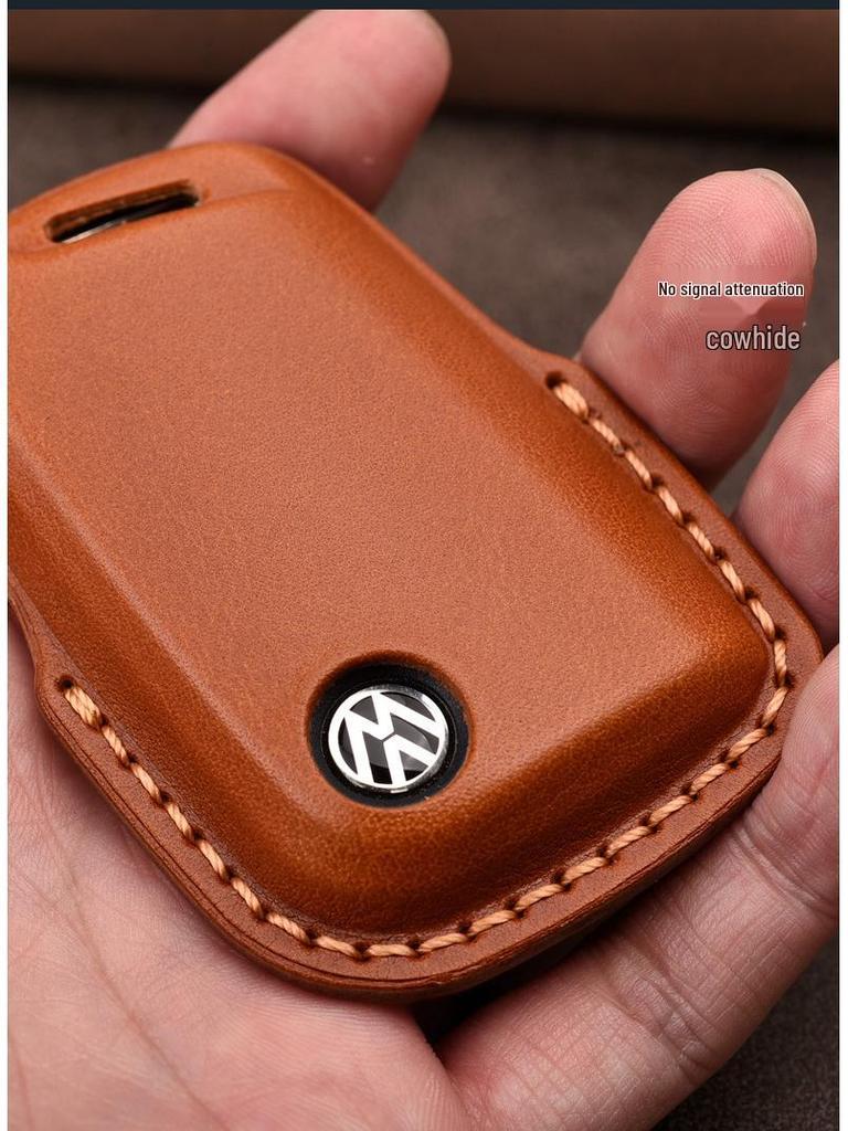 Genuine Leather Car Key Cover for Volkswagen: Fits T-Roc, Teramont, Tiguan, CC, Bora, Golf 7, Golf 6, Lamando.