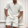 New Men's Casual, Fashionable and Comfortable Waffle Checkered Letter Lapel Sportswear Set, Spring and Summer Two-piece Set