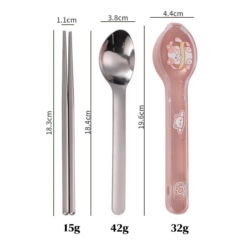 

3 Pcs 304 Stainless Steel Portable Cutlery Set Spoon Chopsticks Cute Storage Case for Travel Dinnerware Set Christmas Gift