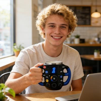 Direksiyon Simidi Şeklinde Kahve Kupası Ergonomik Saplı Çay Kupası Reçine Yenilikçi Kakao İçme Bardağı Motor Sporları Tutkunları İçin Eğlenceli Hediye