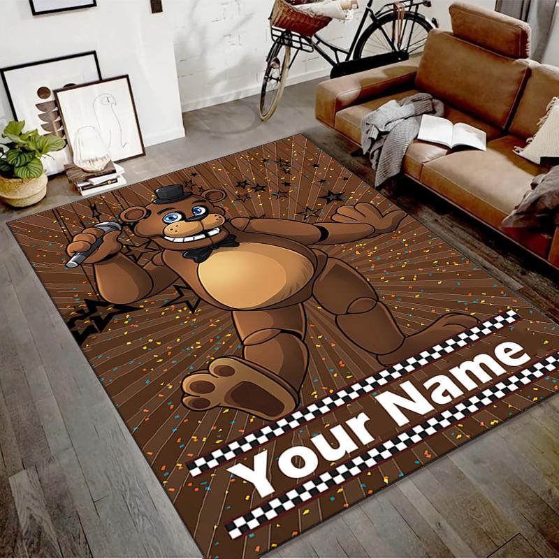 Custom Freddy bear Mat Personalized Name, Polyester Washable Indoor Entryway Rug, Gift for Christmas, Easter, Thanksgiving Day