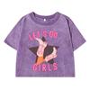 Girls Let'T Go Printing Female Washed Short T Shirt Summer Street Vintage Clothes Fashion Loose Distress Tee Tops