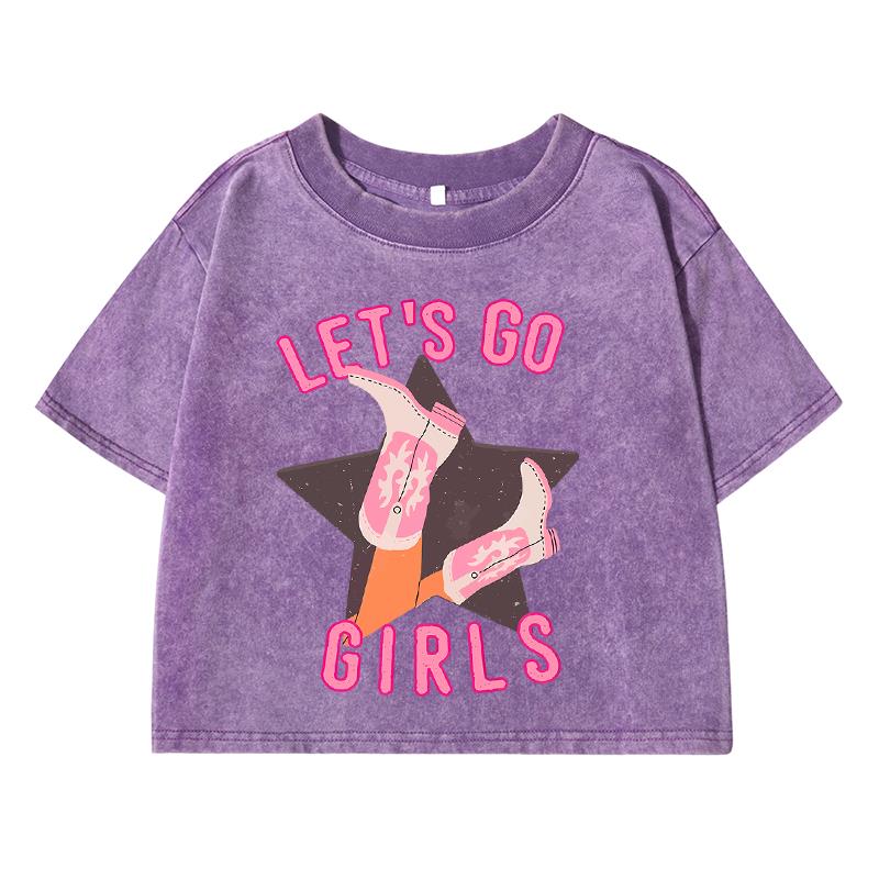 Girls Let'T Go Printing Female Washed Short T Shirt Summer Street Vintage Clothes Fashion Loose Distress Tee Tops
