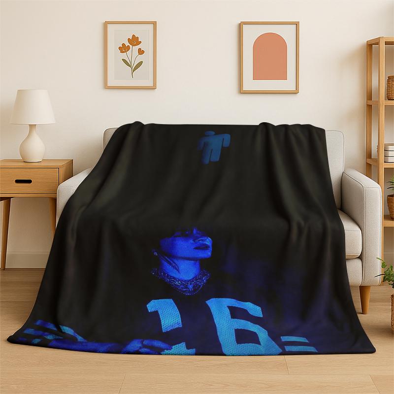 3D Billie Eilish Singer Star Flannel Blanket Soft Warm Throw Blanket for Bedroom Living Room Bed Travel Camping Picnic Gift