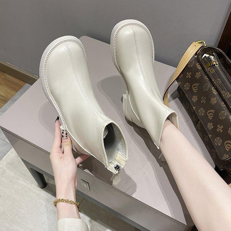 Foreign style Martin boots women's 2025 autumn and winter new French British short boots single boots Chelsea thin boots bare boots cotton boots