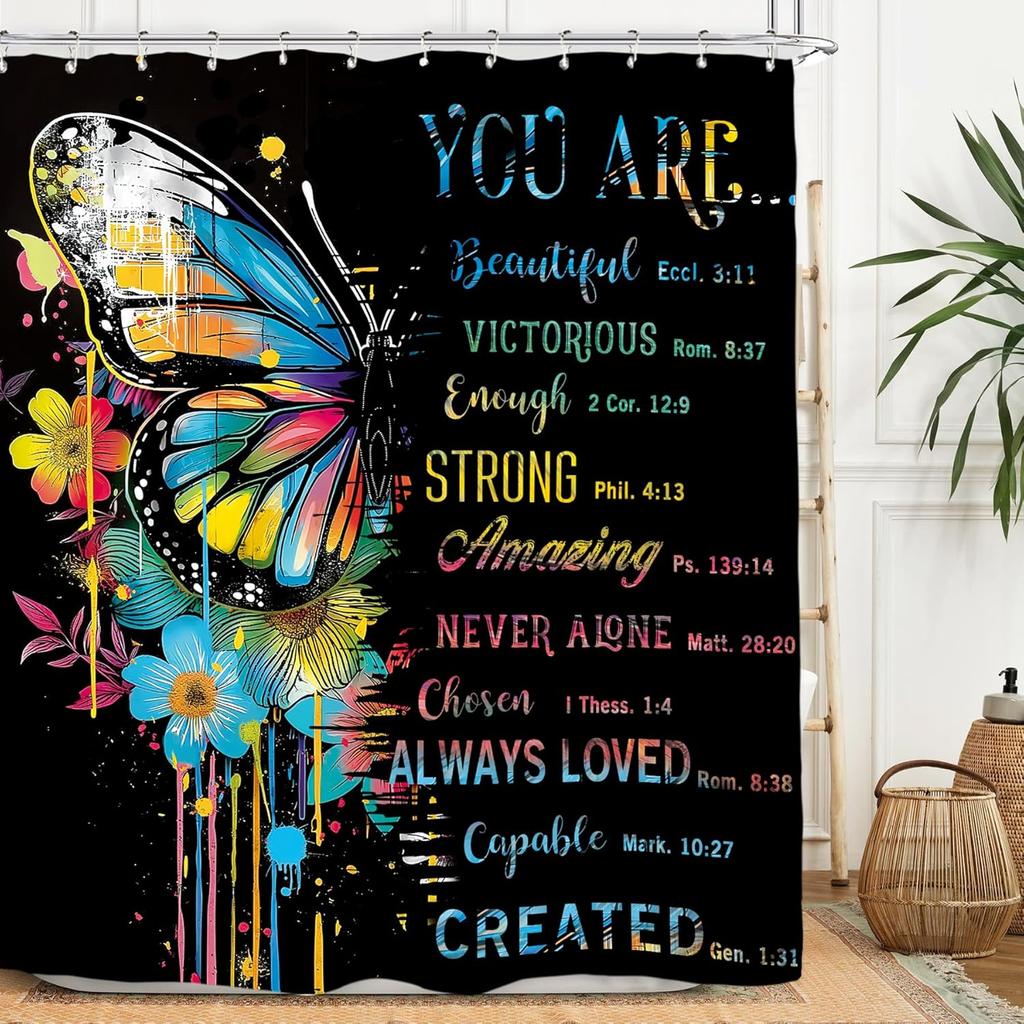 Lion Man Shower Curtain Set - Black/Gold Motivational Quotes, Waterproof Masculine Bath Decor Inspirational Male Design