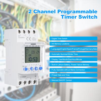 מתג ממסר טיימר אלקטרוני 2 ערוצים 230V 16A שבועי 7 ימים דקות שניות 168 שעות בקרת זמן טיימר ניתן לתכנות