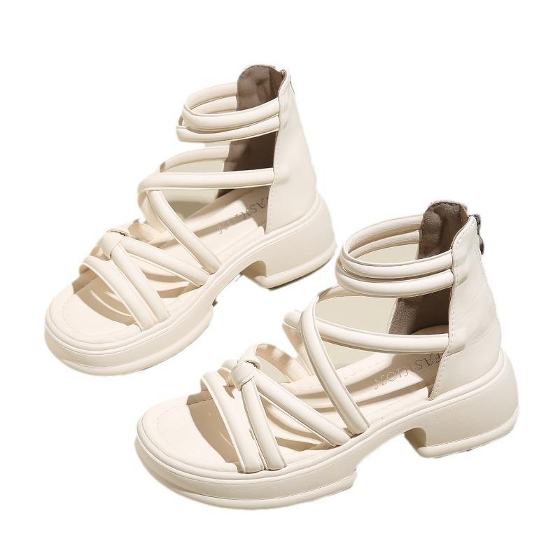 Jane Marie Shoes Sandals Women's 2025 Spring/Summer New Fashion Cross Strap Niche Design Platform Roman Sandals Children